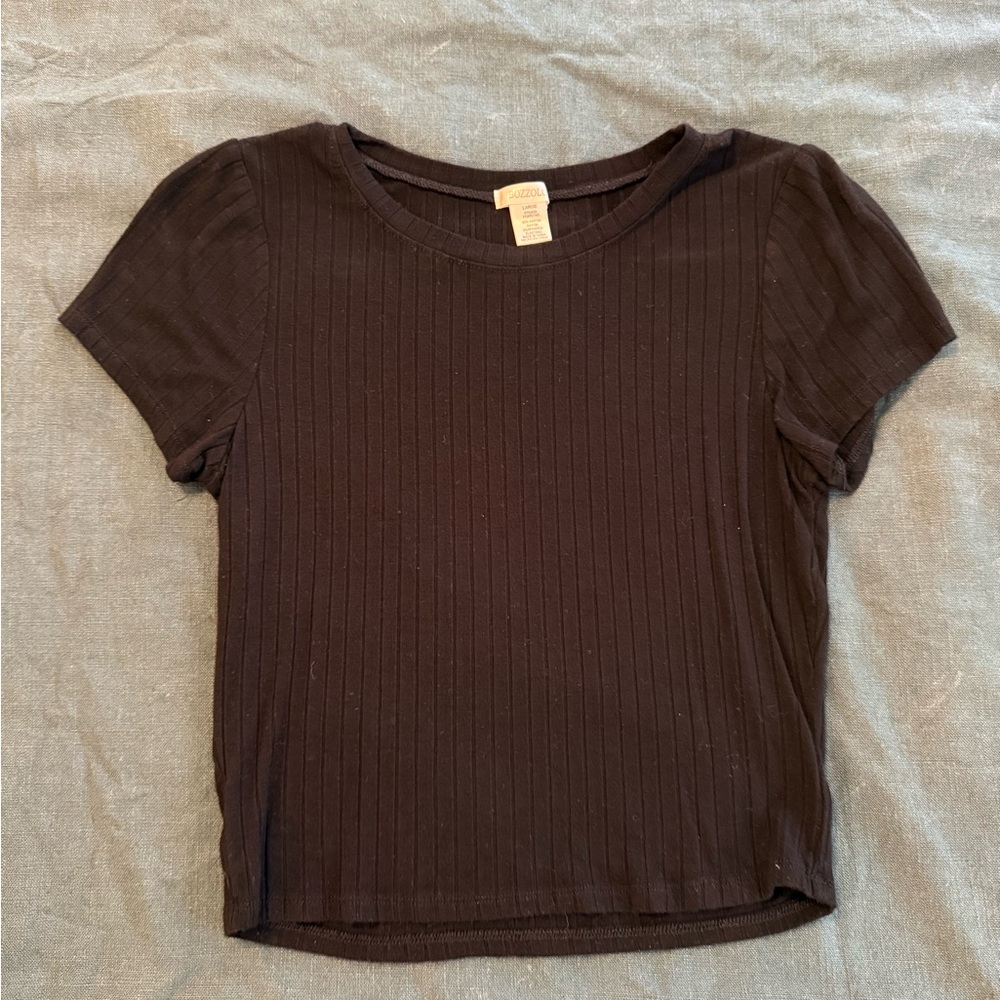 Bozzolo Black Ribbed Short Sleeve Tee